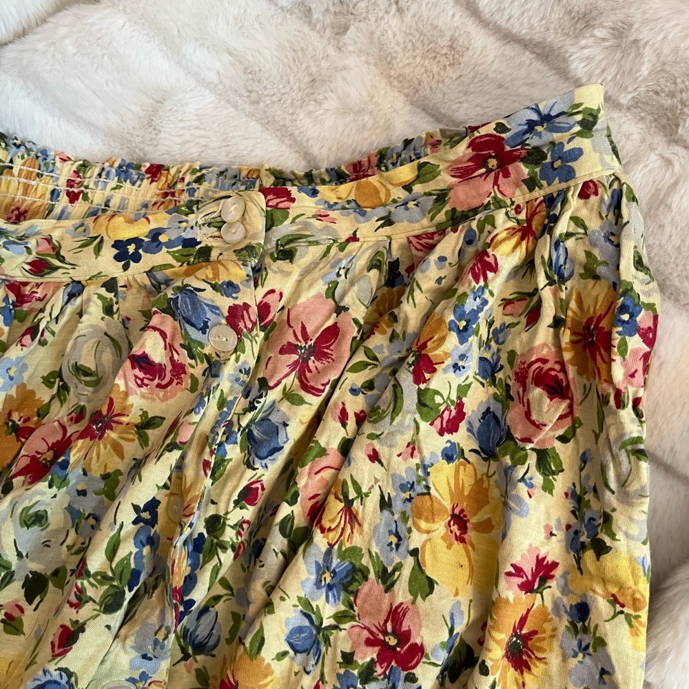 Vintage 90s Russ SP/MP Butter Yellow Green Button Front Midi Prairie Americana